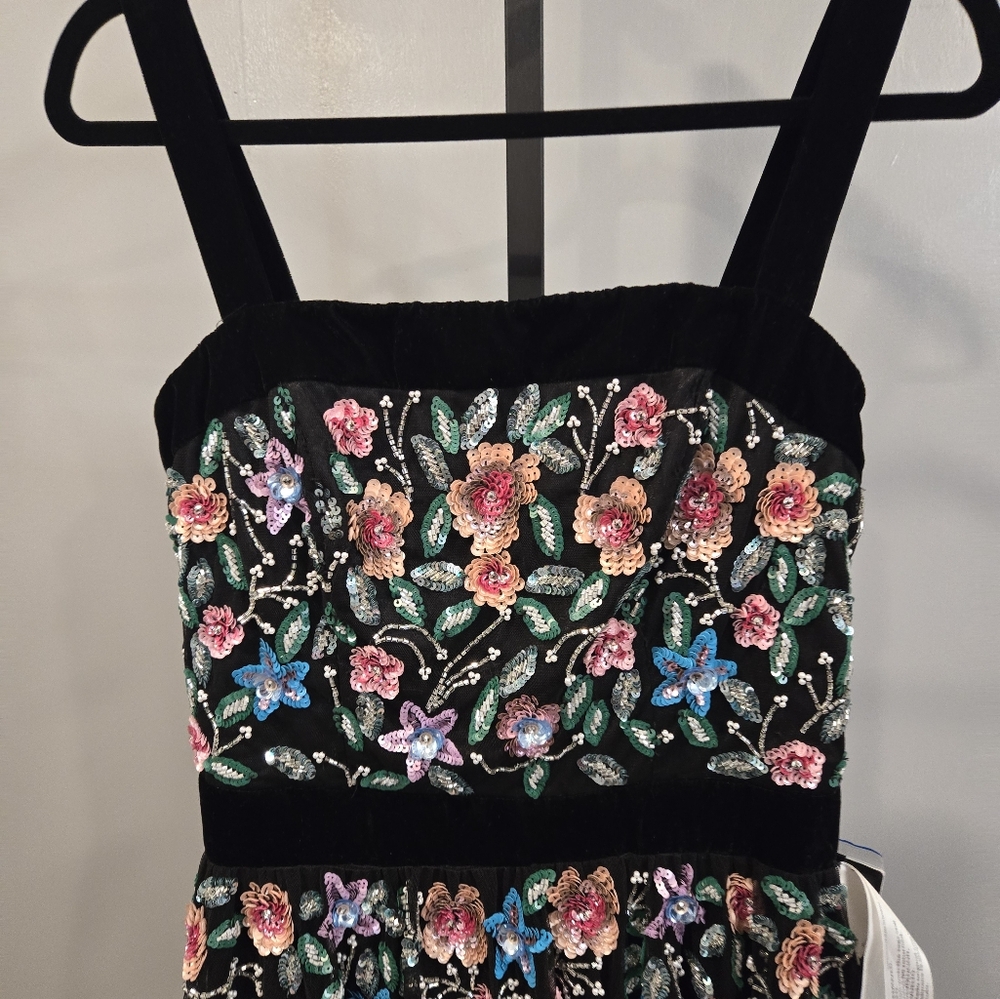 NWT Mac Duggal Sequin‎ Floral Fit & Flare Mini Dress size 2 4984 BLACK MULTI - Picture 3 of 11